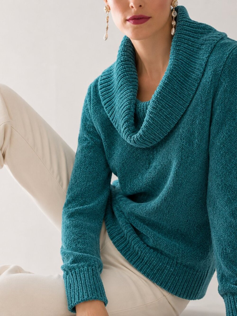 WHBM Teal Off-the-Shoulder Chenille Knit Sweater Size L